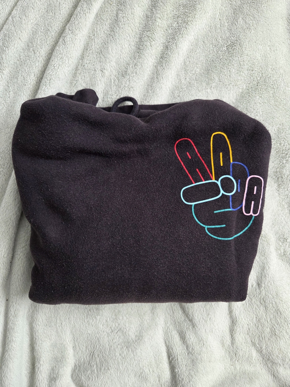 adidas Black Hoodie with Multicolor Peace Hand Graphic